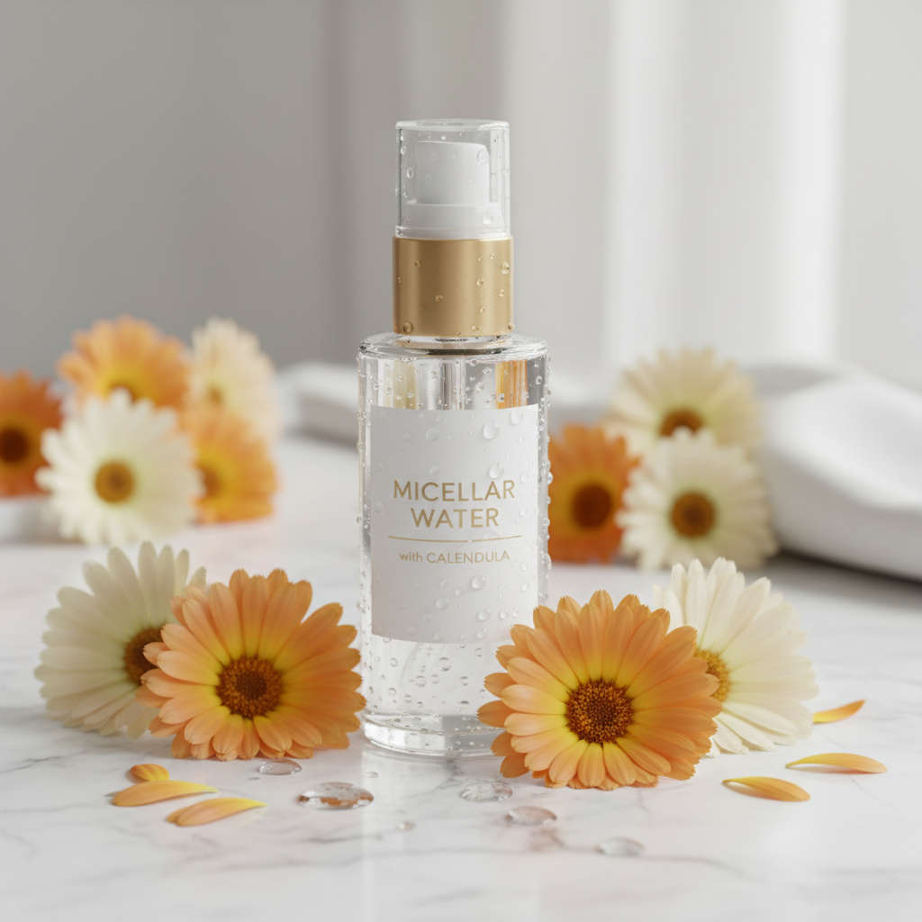 Eau micellaire douce au calendula naturel vegan 10%% français sans parfum ni huile essentielle peau sensible et réactive