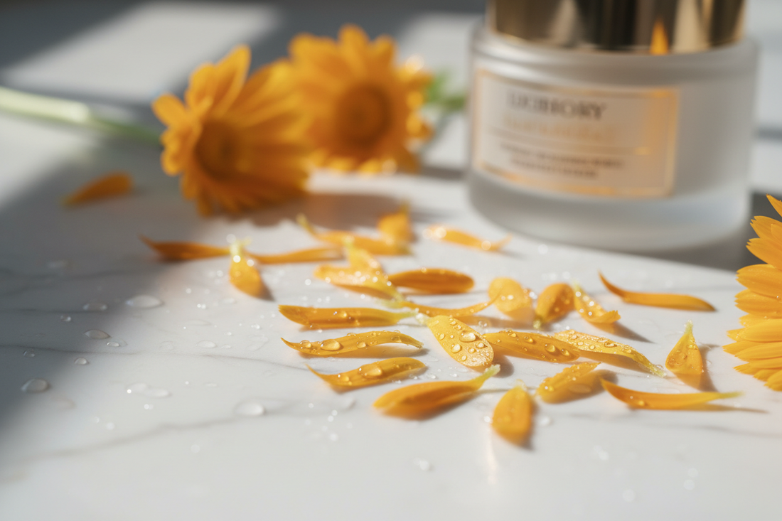 Fleur de calendula utilisée en cosmétique naturelle pour apaiser les peaux sensibles et réactives