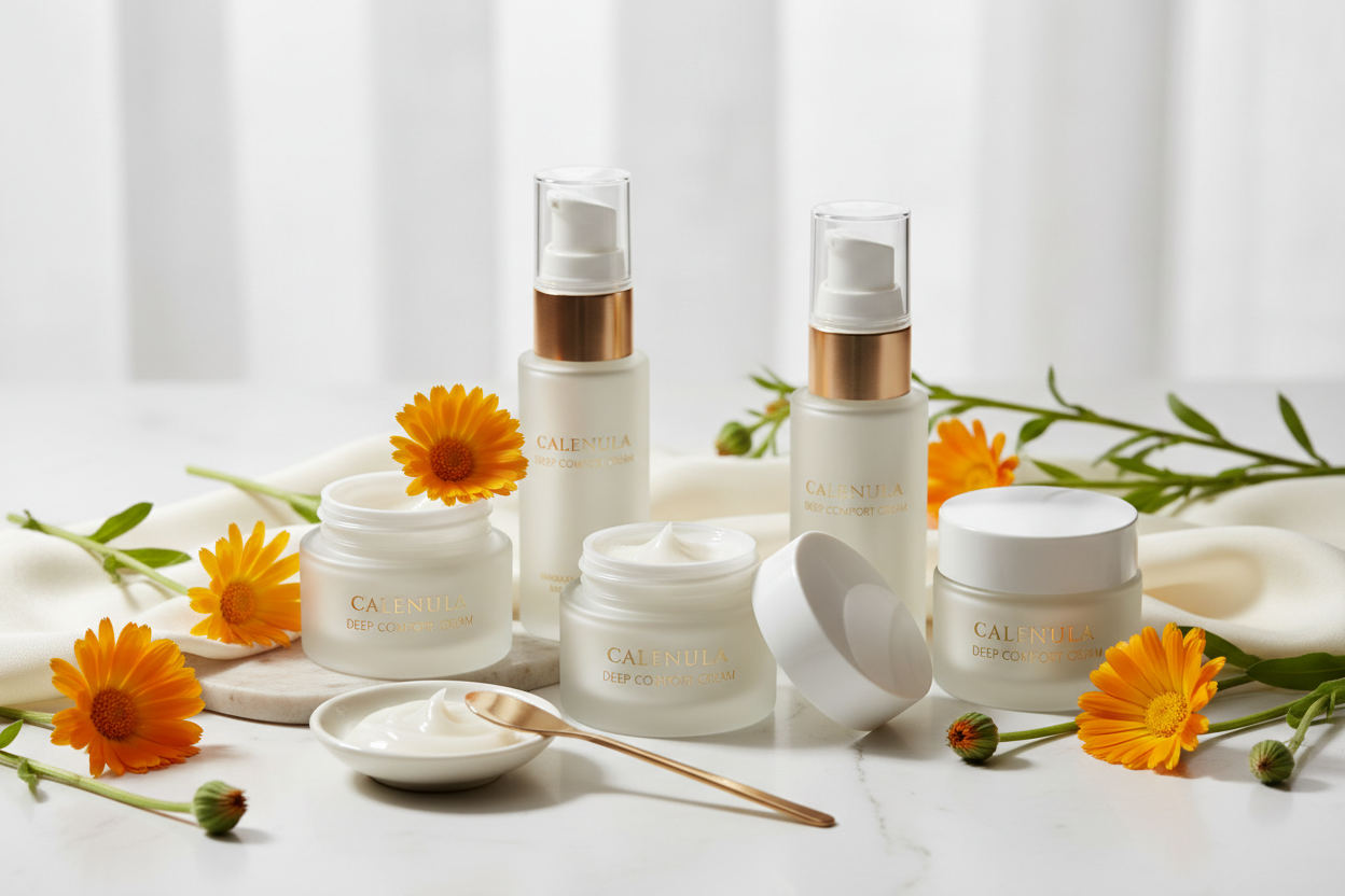 Crèmes visages apaisantes pour peaux sensibles & réactives au calendula medessencecosmétique