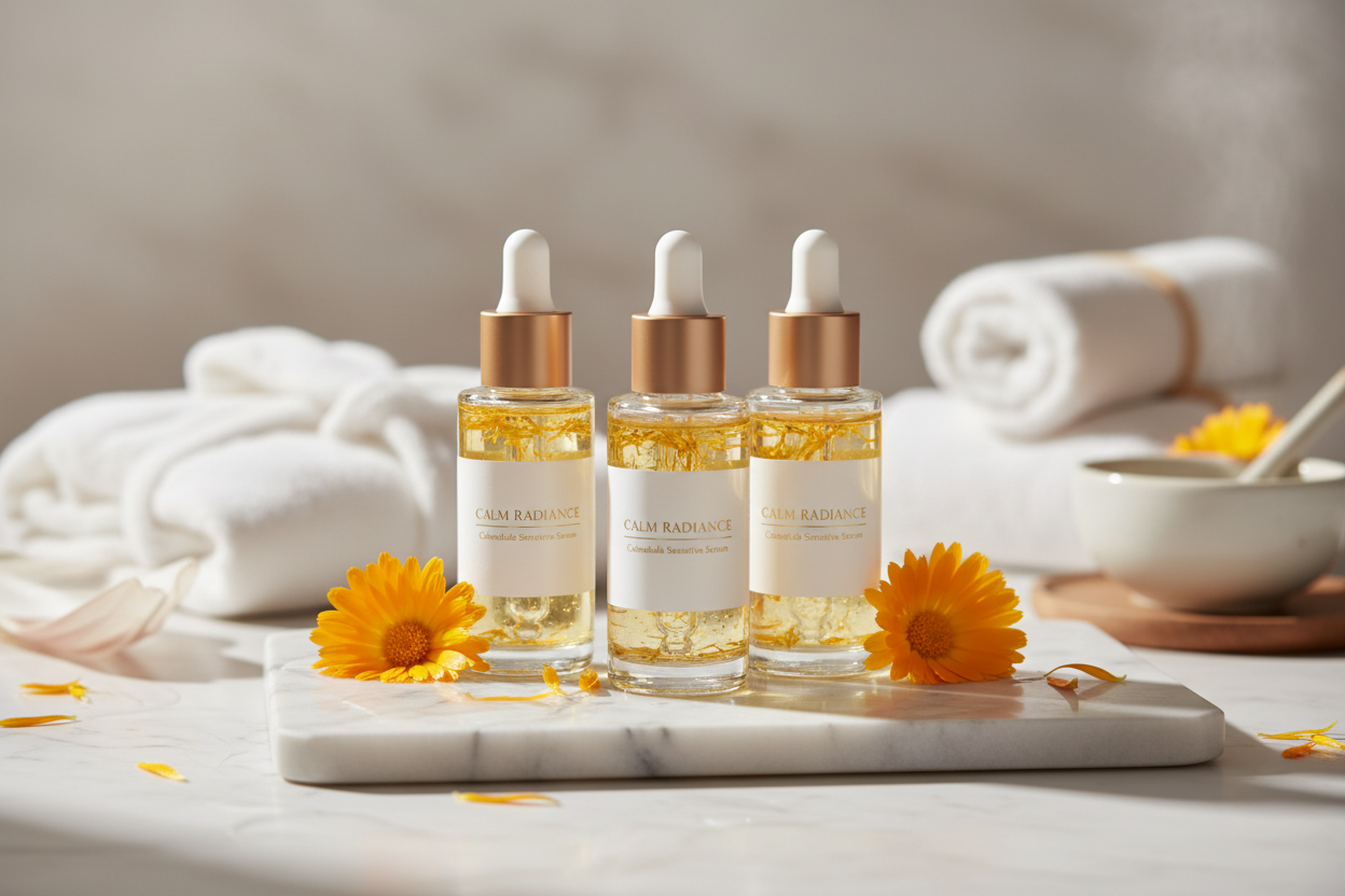 Sérums visage ciblés pour peaux sensibles et réactives calendula medessencecosmétique