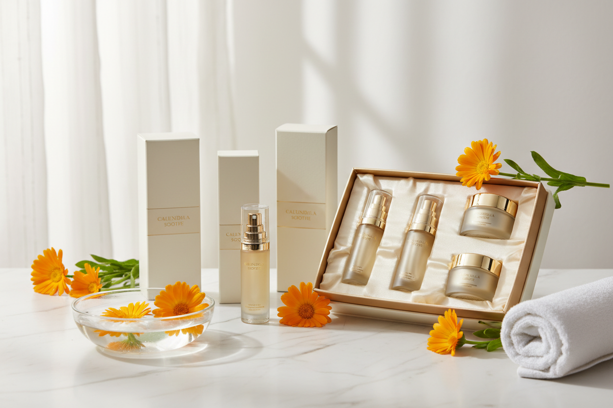 Coffrets de soins visage au calendula pour peaux sensibles et réactives