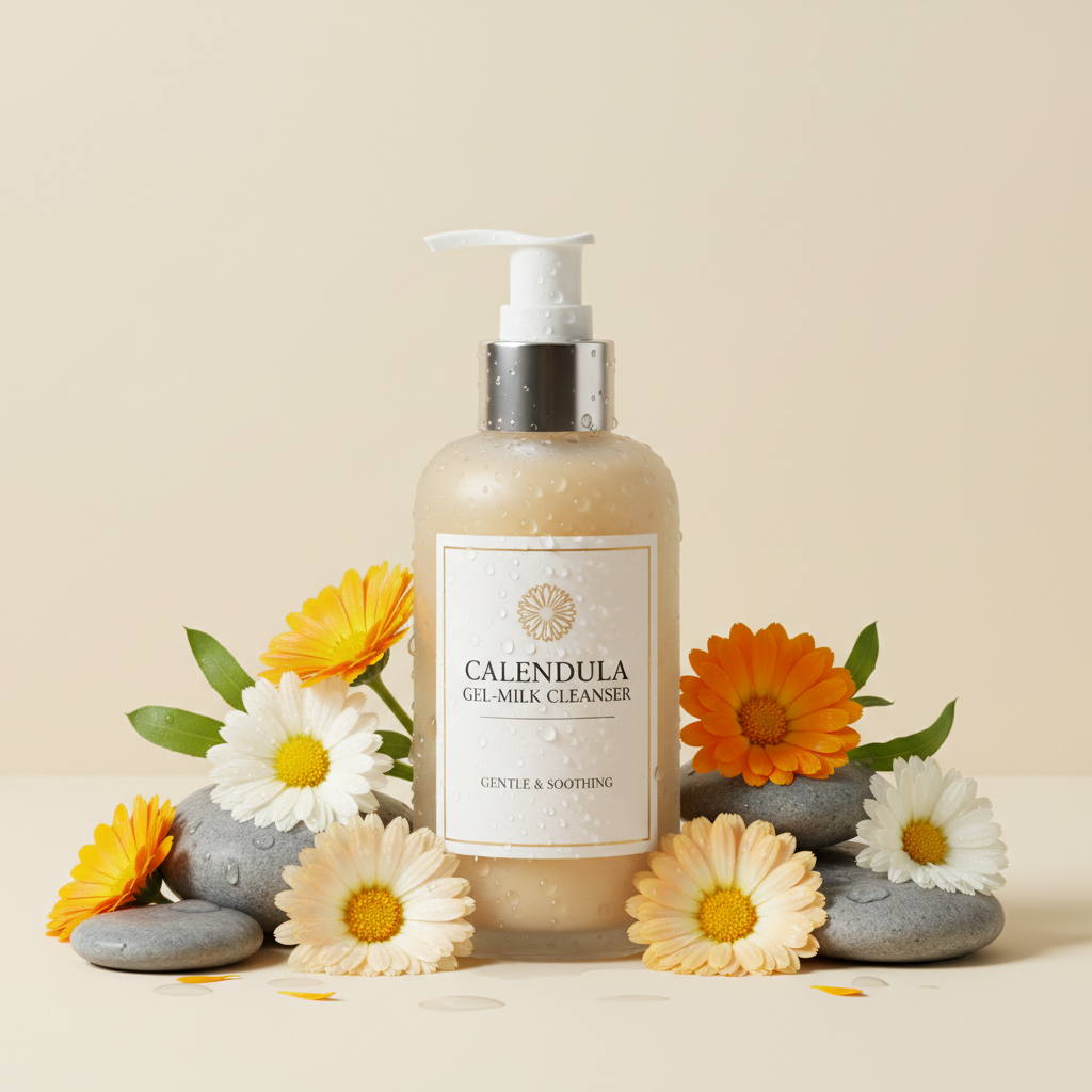 Nettoyant doux gel-lacté au calendula medessencecosmétique 100% français  vegan naturel sans parfum ni huile essentielle peaux sensible et réactive