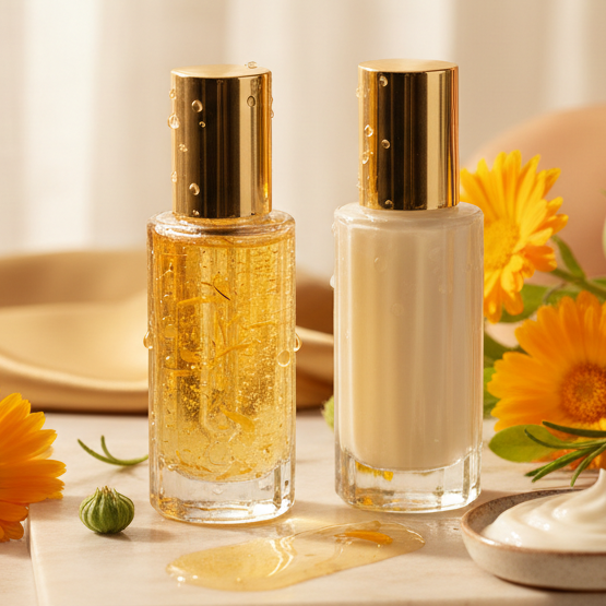 Marque de cosmetique vegan naturel minimaliste et 100% made in France soin du visage au calendula sans parfum sans huile essentielle, pour peau sensible, réactive sujette aux rougeur. Transparence et éthique Medessencecosmétique